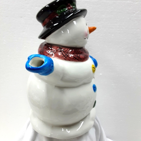 Vintage Happy Snowman With Bird Plaid Scarf Ceramic Teapot Potter & Smith - Picture 3 of 10